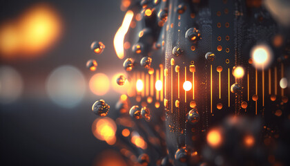 Digital binary soundwaves, glowing data background