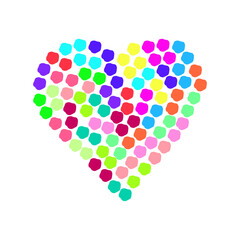 Colorful heart symbol, rounded shapes pattern, isolated vector illustration.