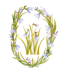 Fototapeta na wymiar Beautiful spring wreath, great design for any purposes. Trendy floral design. Trendy modern style. Greeting card template.