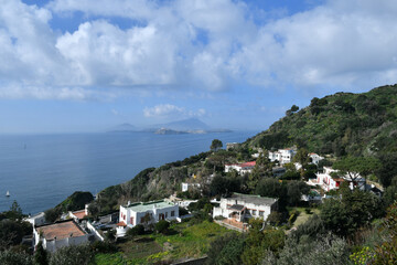 Panoramic view of the gulf from Bacoli, a town in the Campania region, Italy.