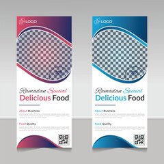Ramadan special delicious food post roll up banner restaurant template design