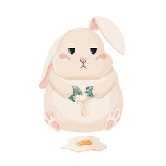 Spring easter bunny. Easter bunny sitting with a broken egg.