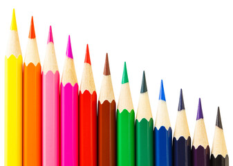 Colored pencils, space to copy text, isolated on white background with clipping path