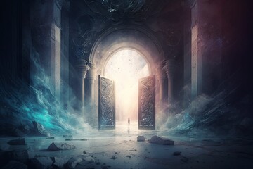 illustration, portal to enter another ethereal environment, generative ai