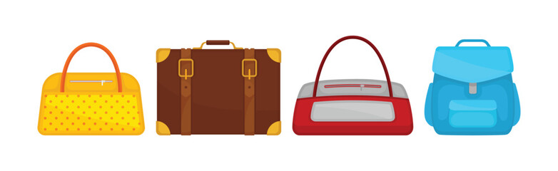 Travel Bag as Packed Luggage for Traveling Vector Set