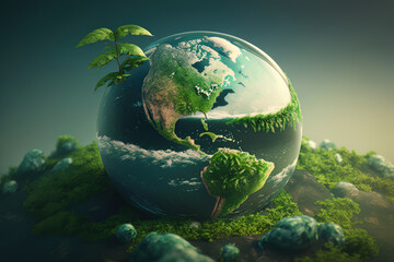 Obraz na płótnie Canvas Fantastic Green Planet Earth background. Illustration AI Generative