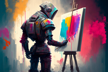 Cyborg Ai robot artist, generative ai