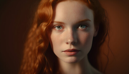 Fototapeta premium beautiful red-haired woman photo session in the studio