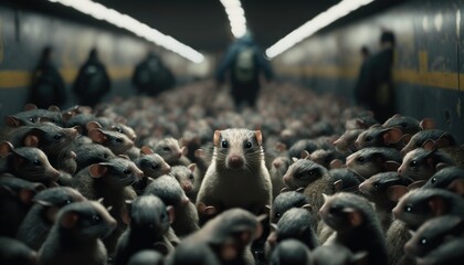 rat plague, lot of rats, bunch of rats, rats in metro, rats invasion, invasion of rats, plague infestation, rodent invasion. GENERATIVE AI - obrazy, fototapety, plakaty