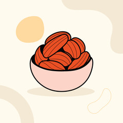 Vector Illustration of Date fruits cartoon flat icon isolated on a blue background for Islamic religion festival Ramadan Kareem fasting.