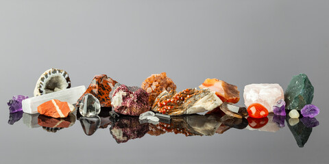 Group of Stones and Minerals Arranged in a Row