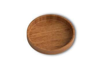 Round wooden plate mockup isolated on white background. 3d rendering.