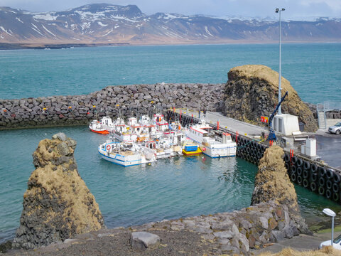 Hellnar village harbor on the Sn&aelig;fellsnes peninsula in Iceland