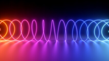 3d render, abstract background of colorful neon spring, glowing line with loops, red pink blue violet gradient, modern ultraviolet wallpaper