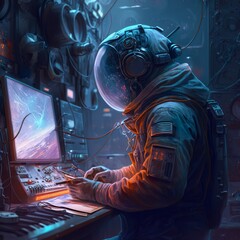 This AI image it represents an astronaut in space in his ship.