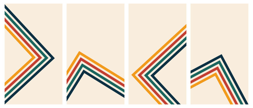 Set of retro vertical posters.Abstract backgrounds in trendy 1970s style. Groovy striped design template backgrounds.Vector illustration