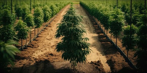 Large cannabis plants on a farm plantation. Generative AI