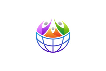 world people community logo design with globe shape