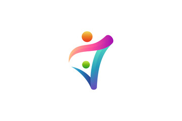 abstract people and letter v logo design