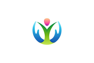 Hand and people logo, health and care vector icon