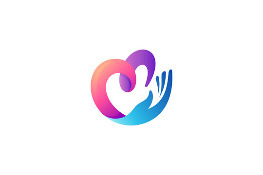 heart and hand logo with simple design style