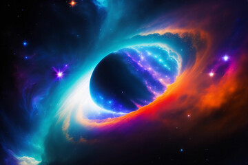 Obraz na płótnie Canvas Cosmic nebula background, Galaxy with colorful nebula, shiny stars and heavy clouds, highly detailed, AI generated Image