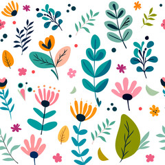 Ethnic motifs vector seamless spring summer pattern with leaves and flowers 
