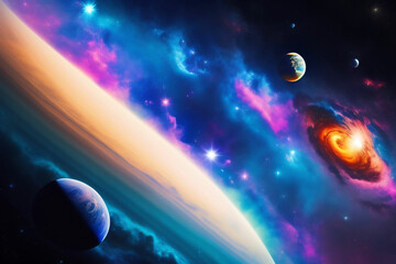 Fototapeta na wymiar Cosmic nebula background, Galaxy with colorful nebula, shiny stars and heavy clouds, highly detailed, AI generated Image