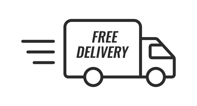 Free delivery. Fast moving shipping delivery truck line art vector icon for transportation apps and websites