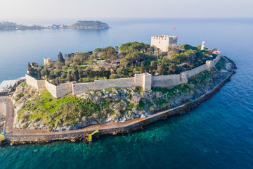 Pigeon Island with a Pirate castle in Kusadasi, Aegean coast of Turkey