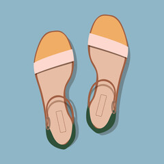 Women's summer shoes. View from above. Women's sandals. Freehand vector illustration