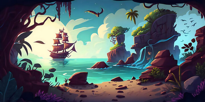 Fantasy 2d game art,  illustration, gaming background generated ai