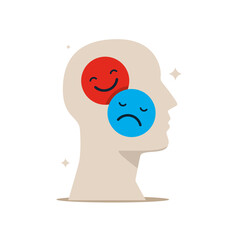 Theater sad and happy face, bad and good feelings, customer feedback. Modern vector illustration in flat style