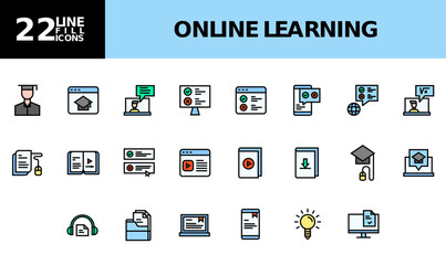 Fototapeta na wymiar Icon Pack Online Learning, Study, Online School. editable file and color.