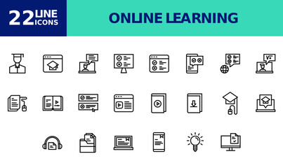 Fototapeta na wymiar Icon Pack Online Learning, Study, Online School. editable file and color.