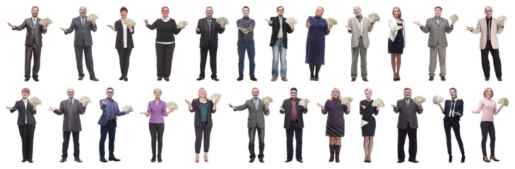 group of successful business people with money isolated