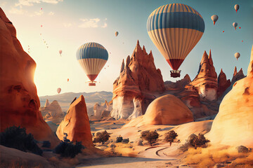 Flying baloons in Cappadokia, Turkey - obrazy, fototapety, plakaty