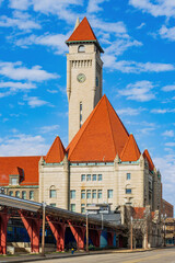 Sunny view of The clock tower of St. Louis Union Station