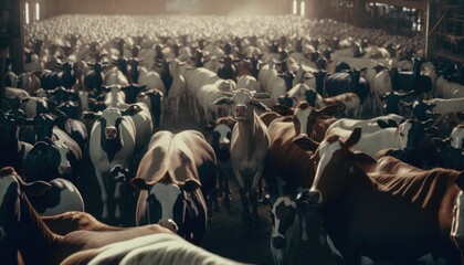 Group of cows together dramatic, herd cows, GENERATIVE AI
