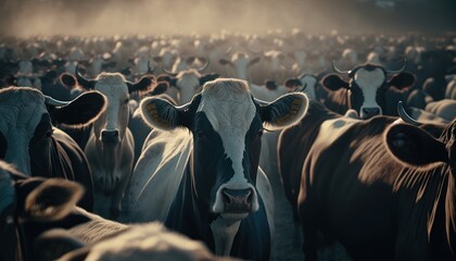 group of cows, herd of bovines, cattle group., lot of cows, bunch of cows, GENERATIVE AI - obrazy, fototapety, plakaty