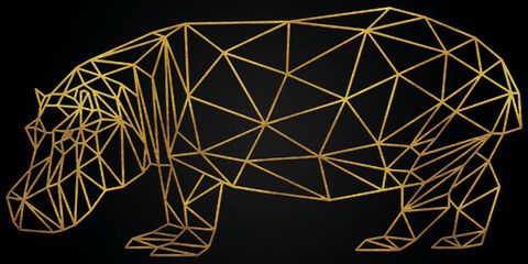 Polygonal geometric hippopotamus with golden effect
