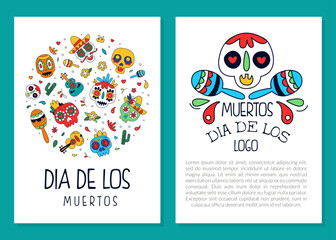 Dia de Los Muertos cards set. Day of the dead Mexican festival flyer, leaflet, invitation template vector