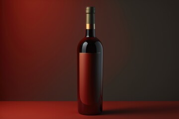 Fototapeta na wymiar Wine Bottle mockup on red background with blank labels. AI Generation