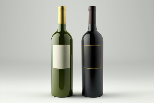 Wine Bottle mockup on white background with blank labels. AI Generation