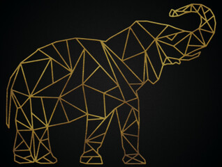 Polygonal geometric elephant with golden effect