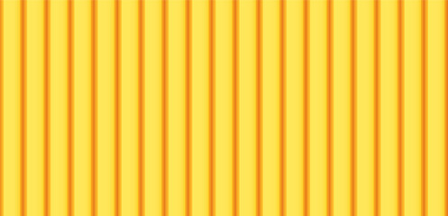 Vector vertical yellow line metal wall seamless pattern. Plastic siding 3d texture. Metallic orange striped fence background. Roof construction template. Metal corrugated board