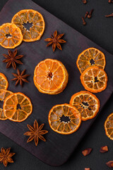 Dried round shape slices of bright orange color tangerine