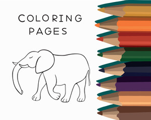 Vector isolated illustration of an elephant coloring page. Contour drawing of an elephant.
