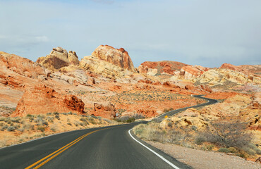 The road among colorful rocks - Valley of Fire State Park, Nevada