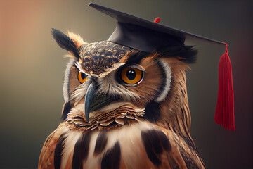 Wise owl character wearing school graduation cap.